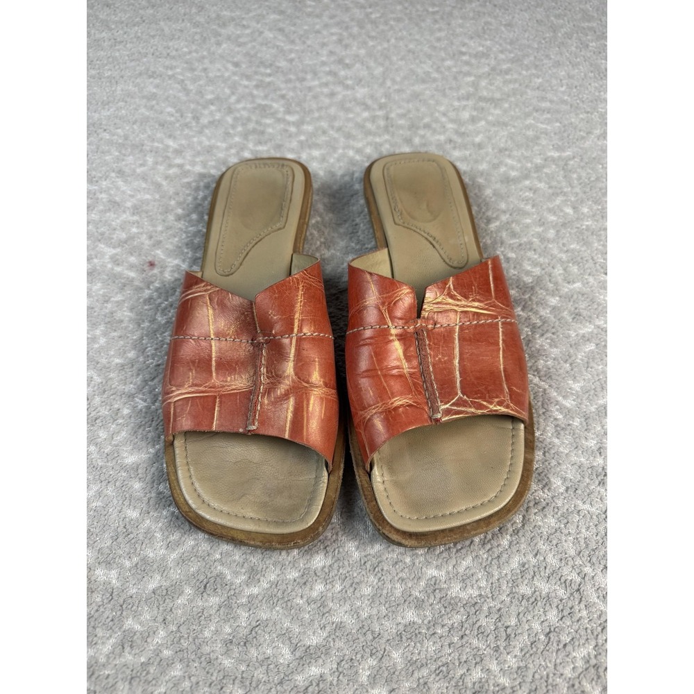 Vic Matie Sandals Womens Size‎ 6.5 EU 37 Brown Leather Croc Embossed Slides